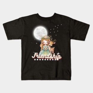 Deer, My Little Friend - an image showing a girl who treats the deer as her best friend, not just as an animal. Kids T-Shirt